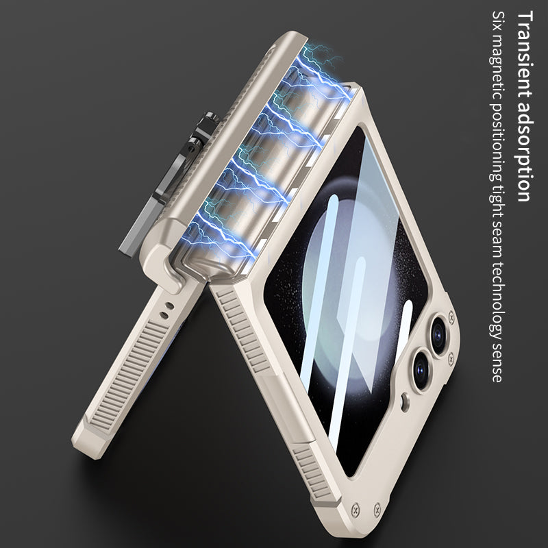 GKK til Samsung Galaxy Z Flip5 5G etui Metalkrog Kickstand PC-telefoncover med lille skærmfilm GKK til Samsung Galaxy Z Flip5 5G etui Metalkrog Kickstand PC-telefoncover med lille skærmfilm